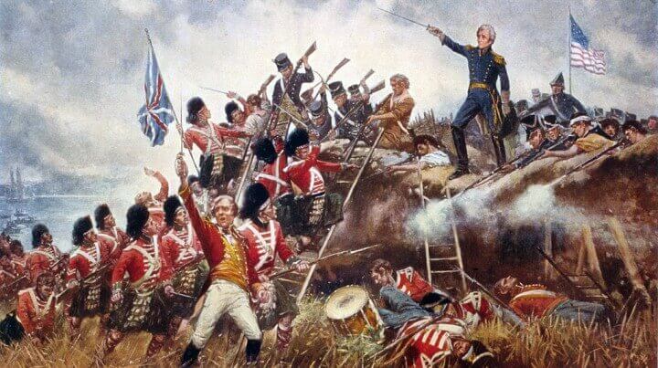 General Andrew Jackson defending against the attacking Highlanders.
