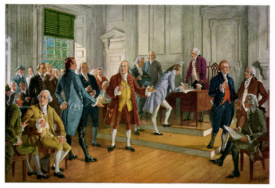 The signing of the Declaration of Independence.