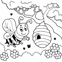 Bear And Bees Black And White Coloring SVG File