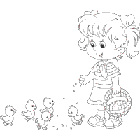 Girl Feeding Chicks
