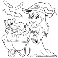 Halloween Witch, Cat and Pumpkins