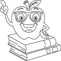School Books and Smiling Apple