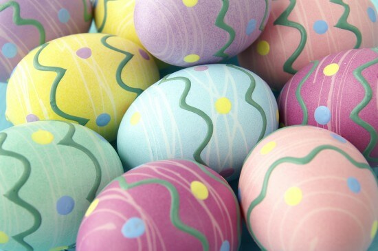 A close-up of colorful easter eggs