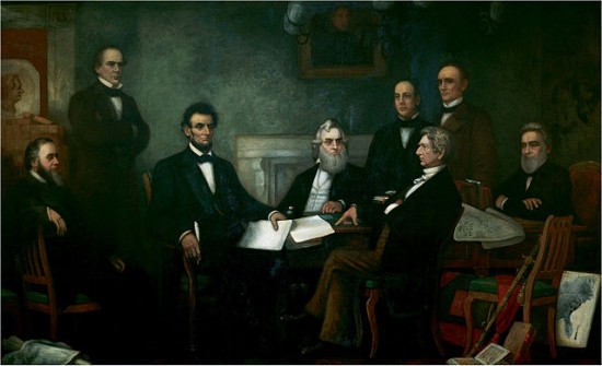 Lincoln signing the Emancipation Proclamation.