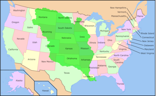 The Louisiana Purchase is shown here in green.