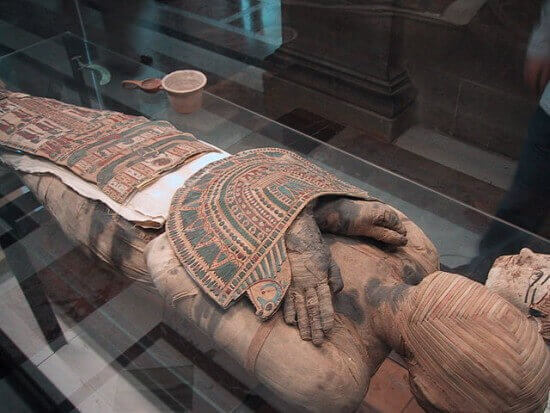 Egyptian mummy at the Louvre in Paris.