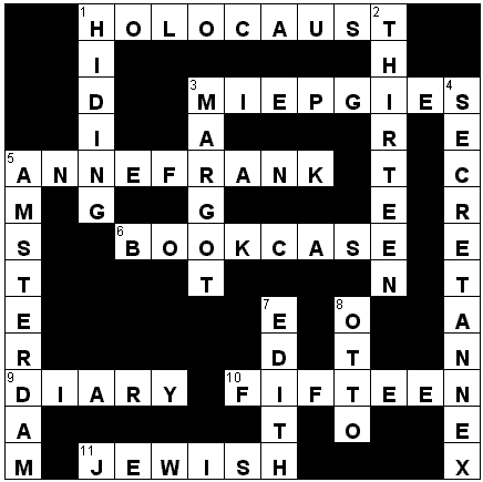 Anne Frank Crossword Answer Sheet