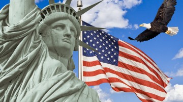 American Flag Flying Bald Eag