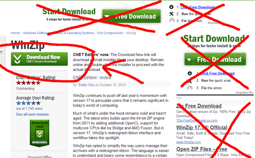 Don't fall prey to misleading download buttons.