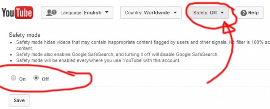 Look for Safety Mode settings at the bottom of any YouTube page.