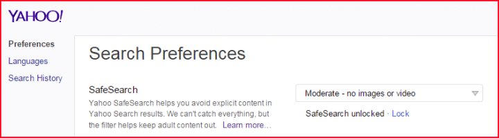 Yahoo safe search